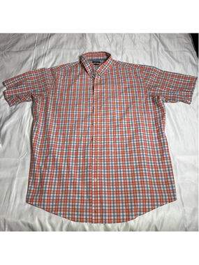 Men's Croft & Barrow Casual Button Down Shirt 3XL Orange Blue Plaid